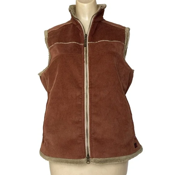 Woolrich Vest Womens M Corduroy Zip Faux Fur Lined Pockets Cinnamon color VTG? - Picture 1 of 11